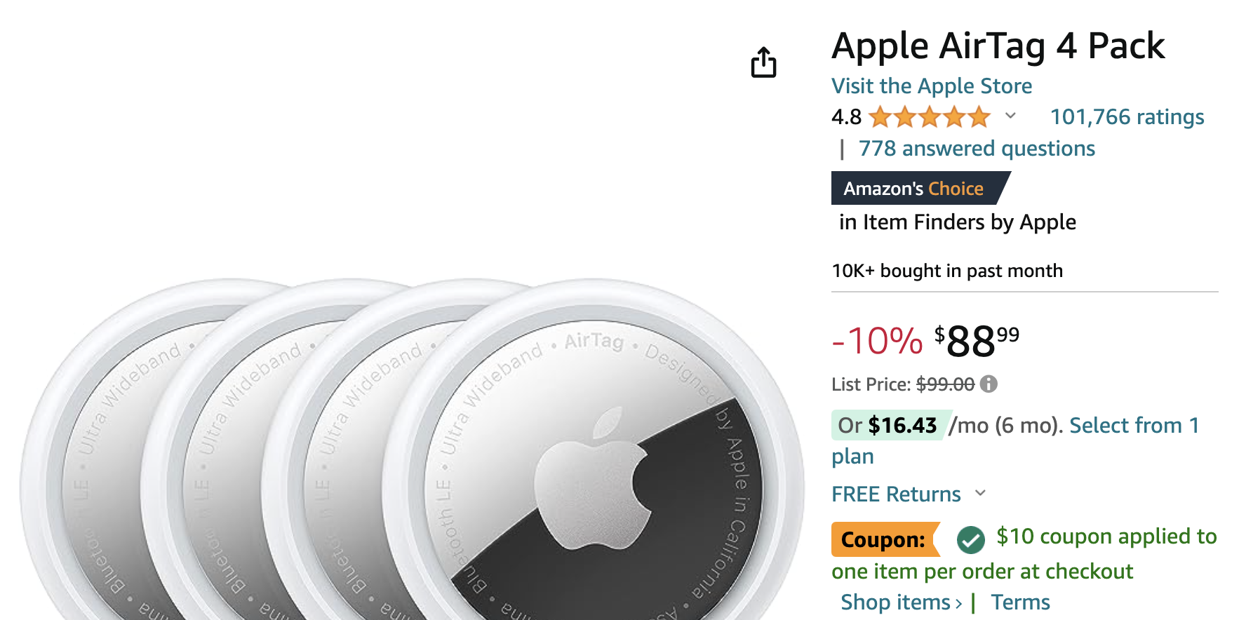 Amazon: Apple AirTag 4-Pack For .99 – Doctor Of Credit